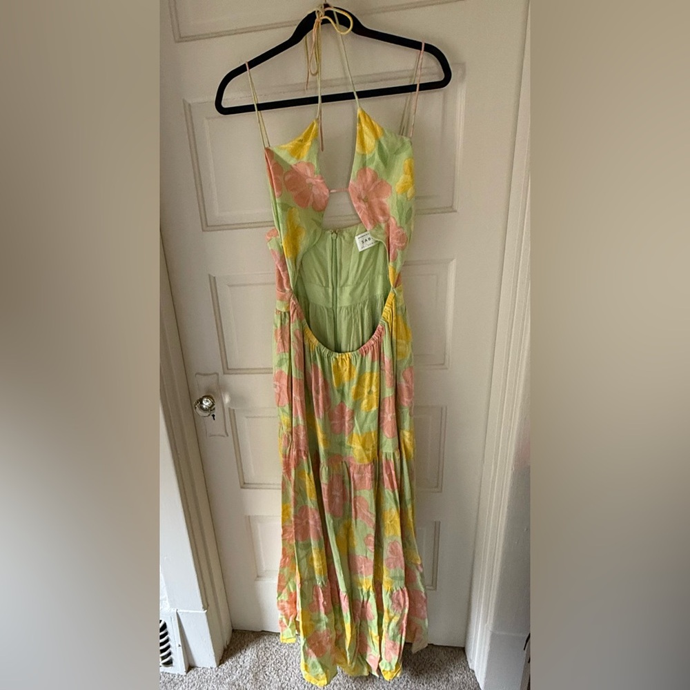 Sabo Skirt Floral Dress in Green and Pink